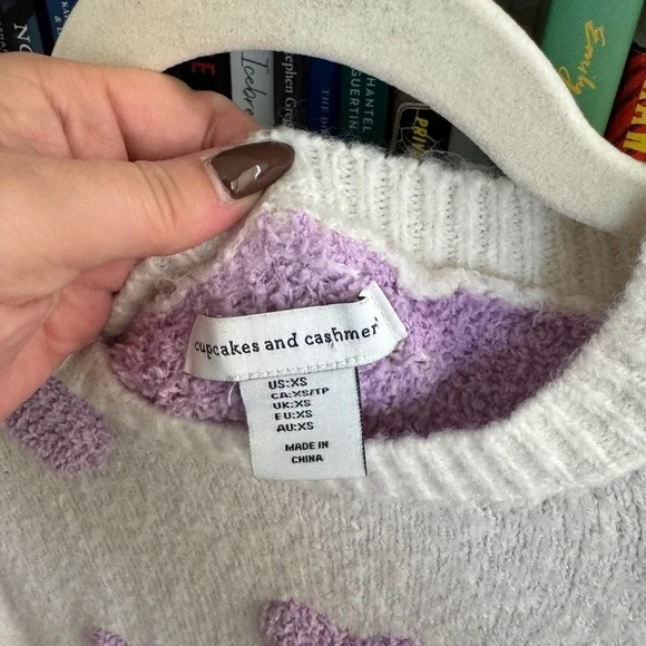 Cupcakes & Cashmere revolve purple fuzzy knit hearts kawaii pullover sweater - Picture 3 of 5